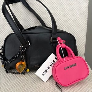 Steve Madden Black Shoulder and mini Hot Pink Bag Set